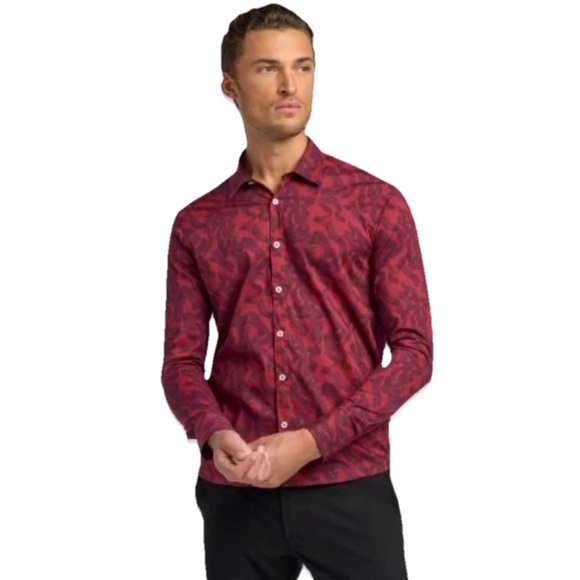 Good Man Brand Big On Point Patterned Button Up Men’s Burgundy Shirt Size Large